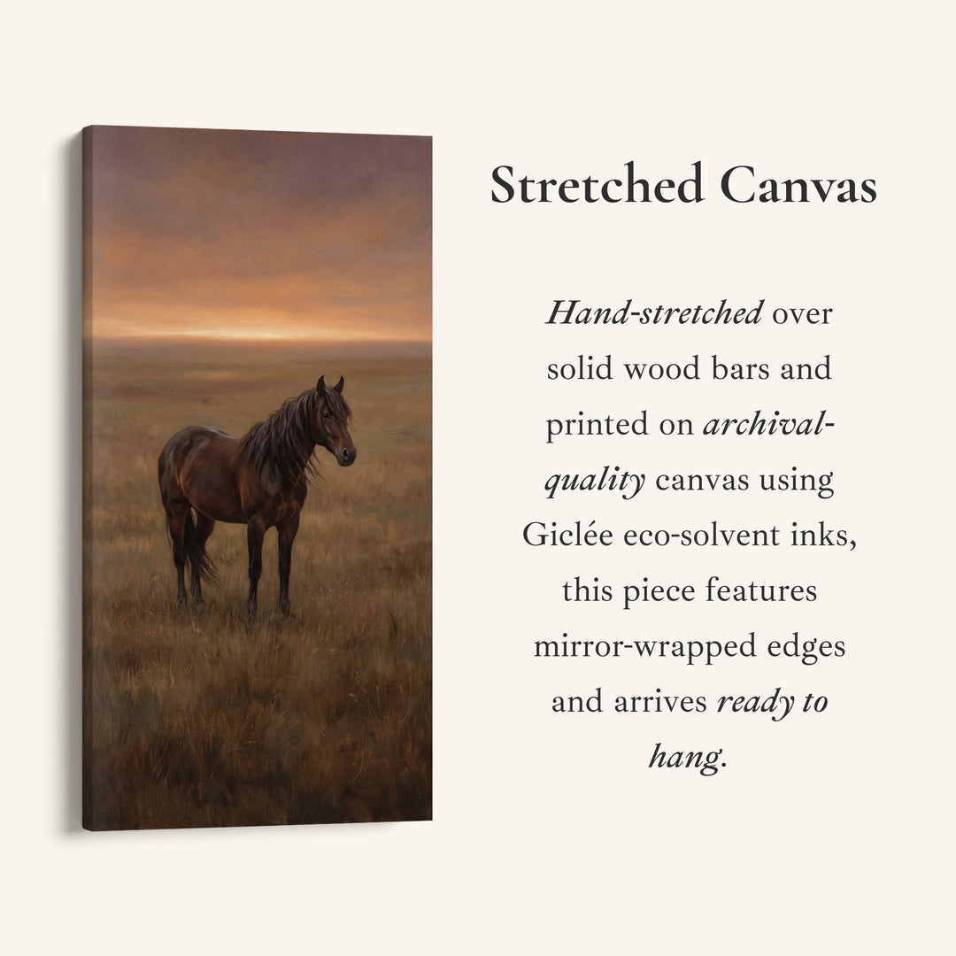 Vertical Wall Art For Bedroom Horse In Sunset Field Vertical Canvas
