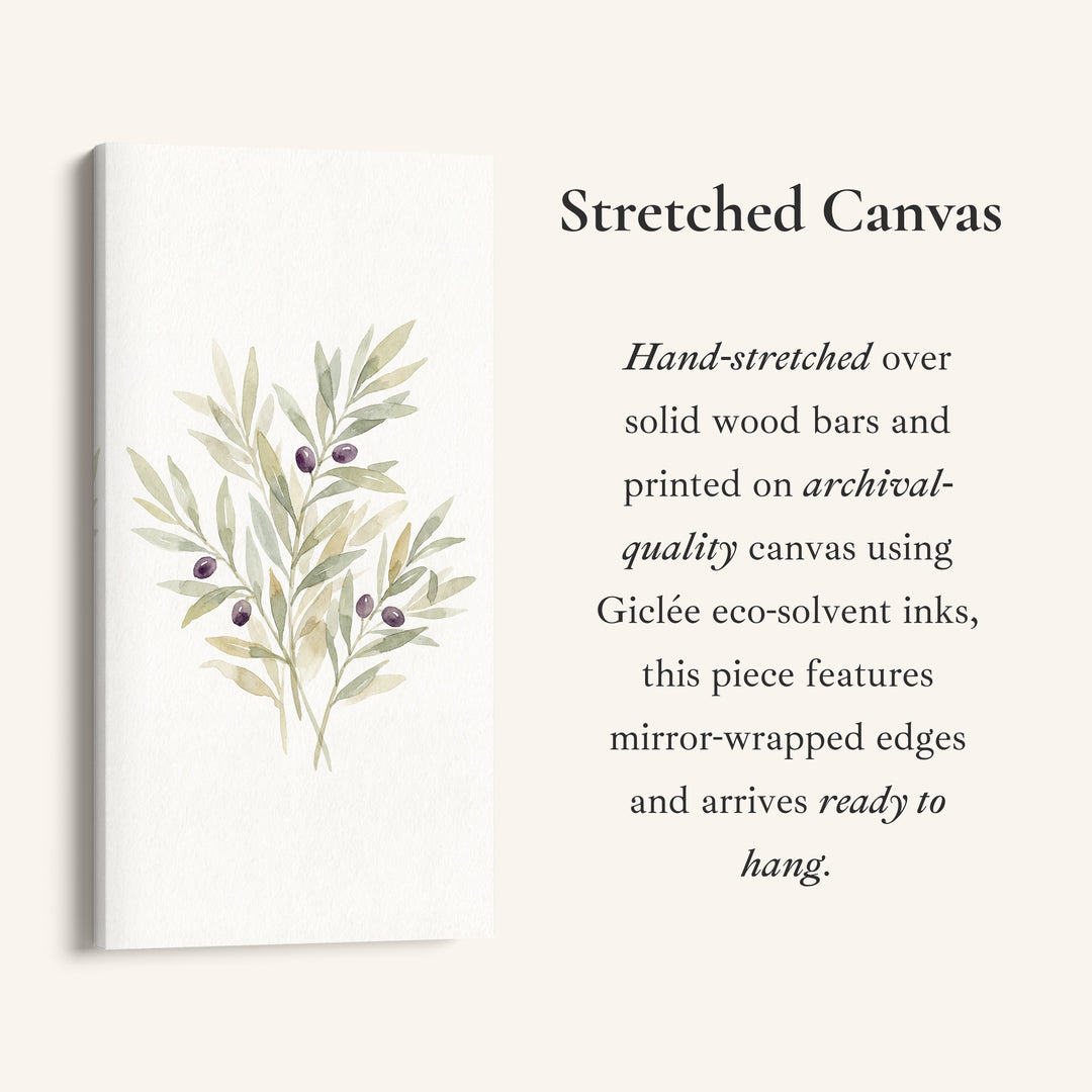 Olive Branch Botanical Tall Narrow Canvas Framed Canvas Print For Living Room