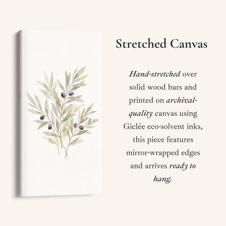 Olive Branch Botanical Tall Narrow Canvas Framed Canvas Print For Living Room