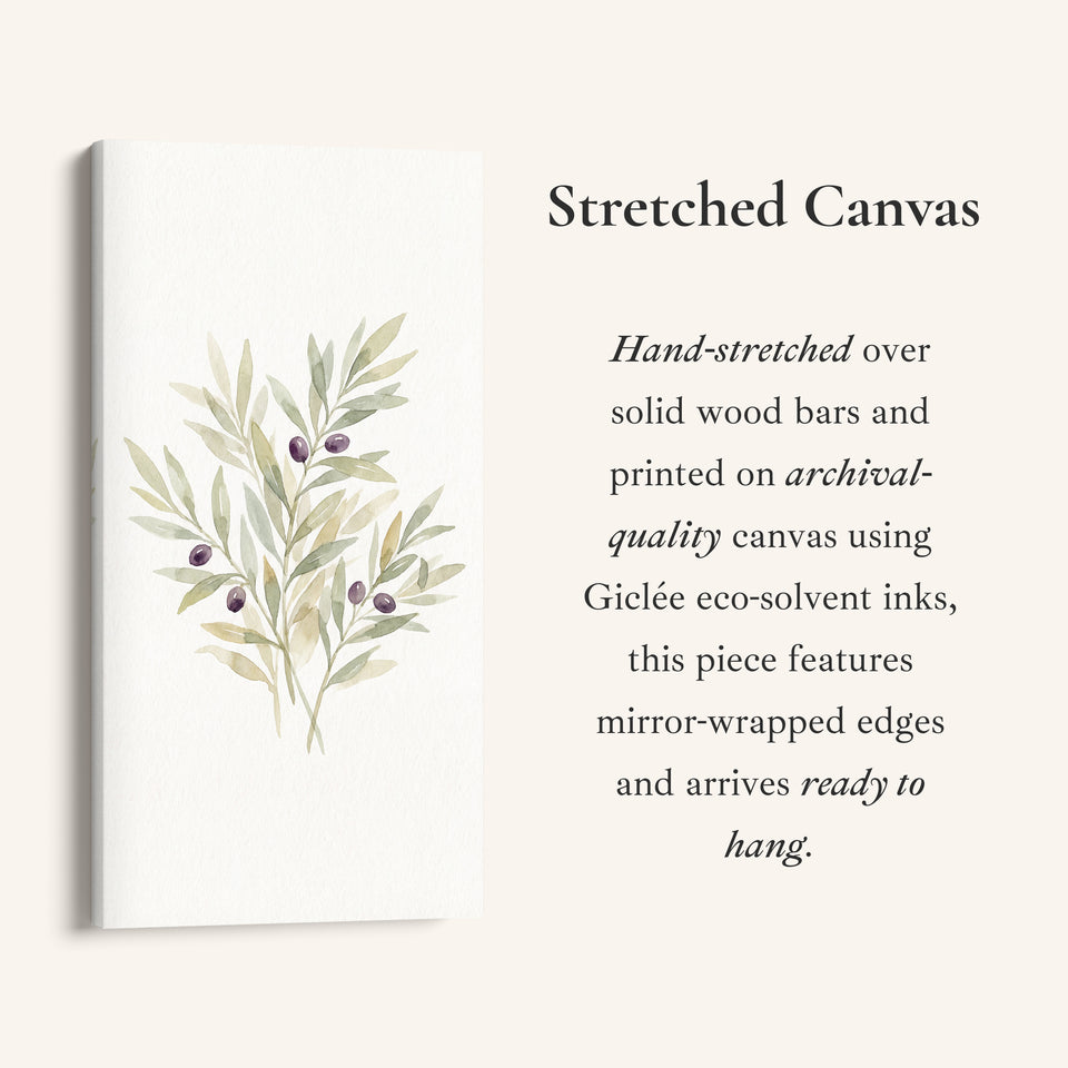 Olive Branch Botanical Tall Narrow Canvas Framed Canvas Print For Living Room