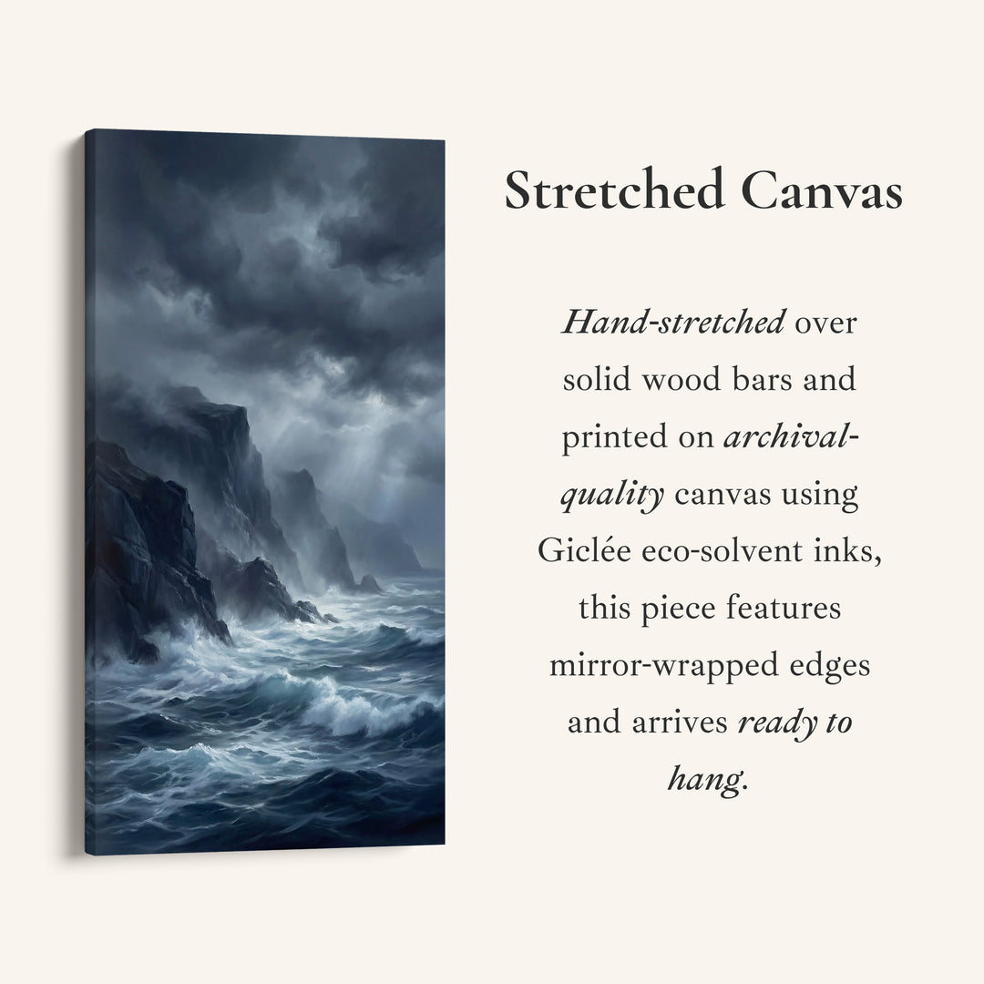 Tall Canvas Large Vertical Wall Art Stormy Sea And Cliffs For Hallway