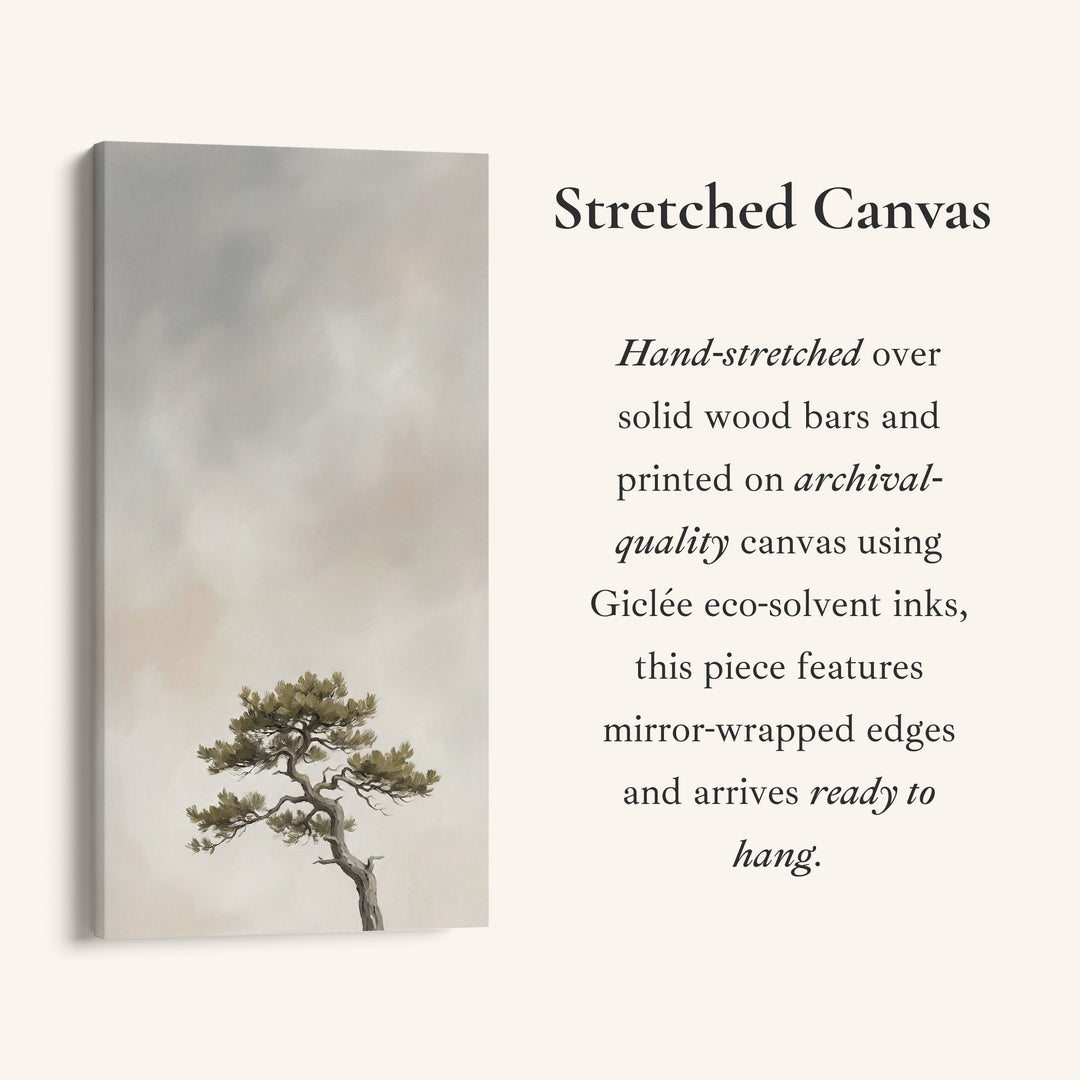 Tall Framed Canvas Windswept Tree In Fog Portrait Wall Art For Kitchen