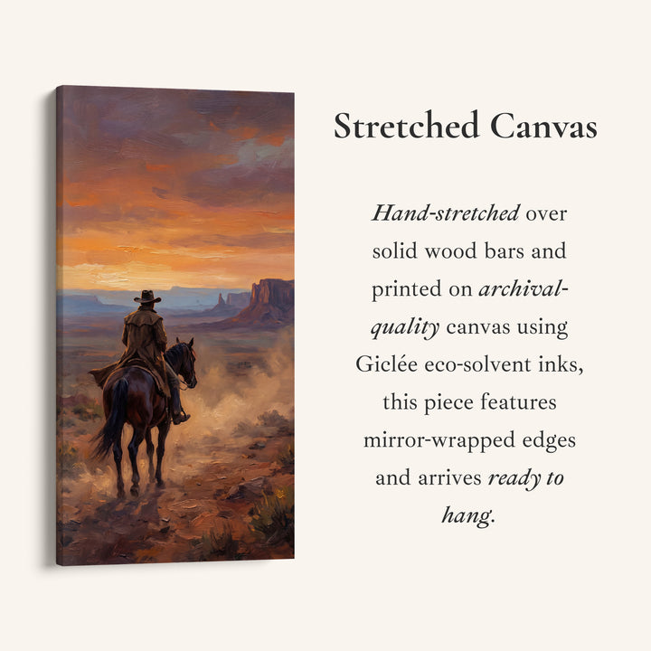 Tall Wall Art For Bedroom Cowboy On Horse At Sunset Vertical Canvas