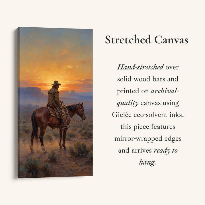 Tall Narrow Canvas Rider On Horse Desert Sunset Portrait Wall Art For Kitchen