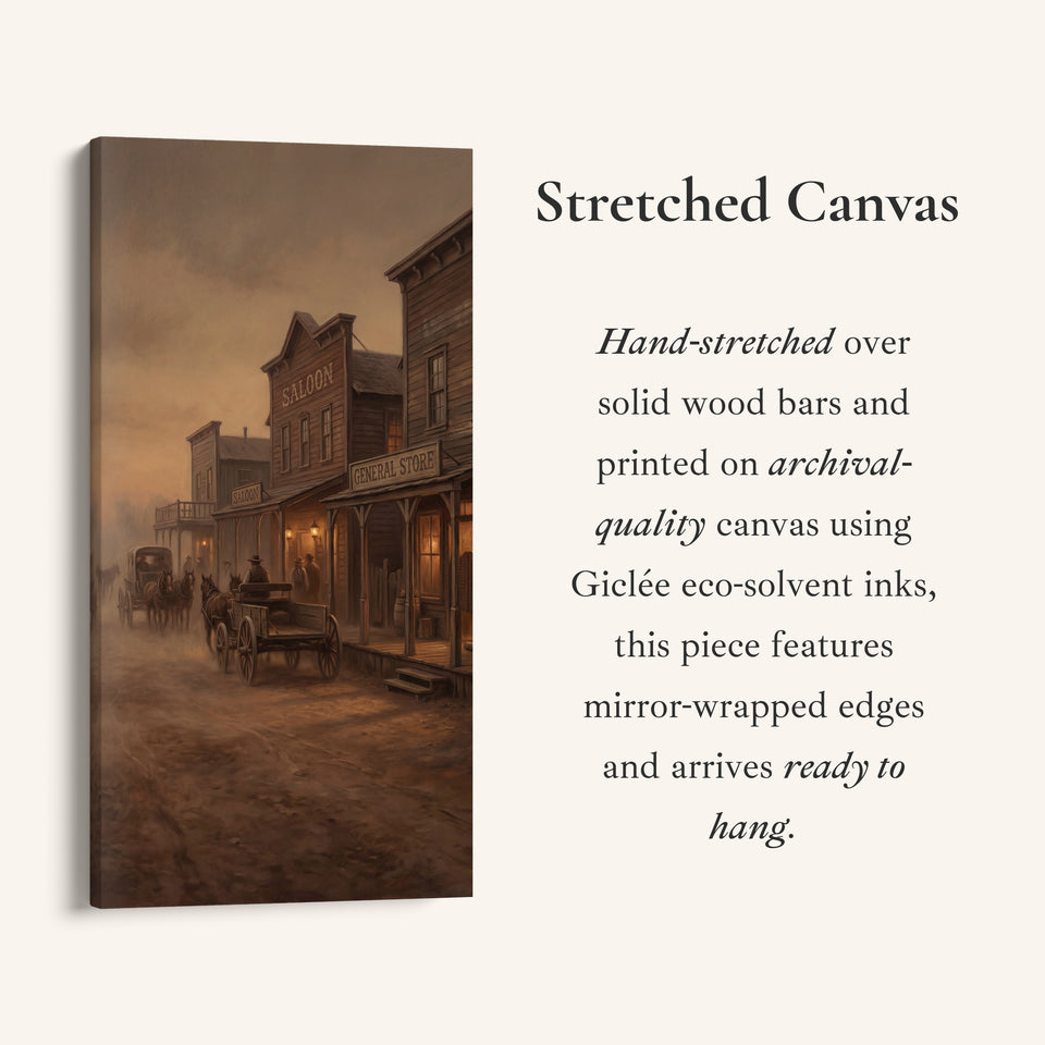 Large Vertical Wall Art Old Western Town Street Tall Canvas For Kitchen
