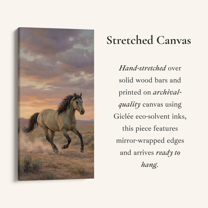 Running Horse In Desert Portrait Wall Art Framed Canvas Print For Office