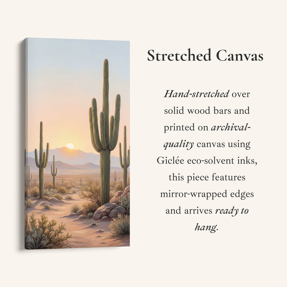 Vertical Wall Art Cactus Desert Sunrise Portrait Wall Art For Kitchen