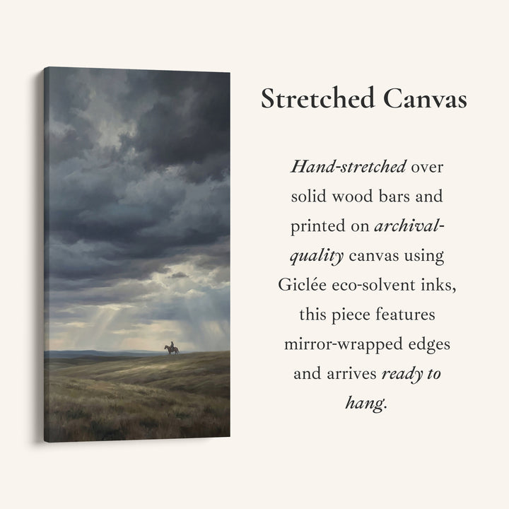 Storm Clouds With Lone Rider Tall Wall Art Framed Canvas Print For Office