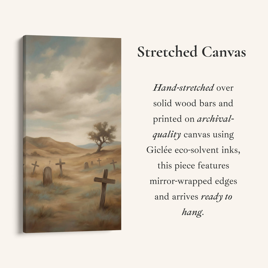 Large Vertical Wall Art Tall Narrow Canvas Graveyard Crosses In Mist For Office