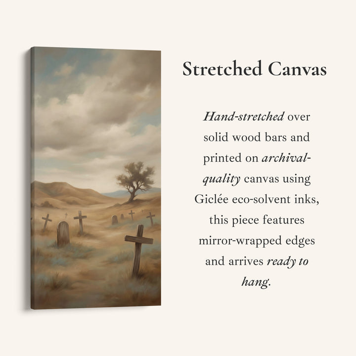 Large Vertical Wall Art Tall Narrow Canvas Graveyard Crosses In Mist For Office