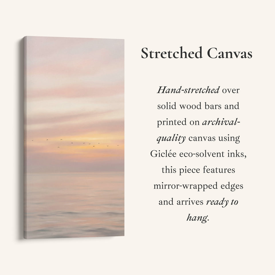 Narrow Wall Art For Office Pastel Seascape With Birds Vertical Canvas