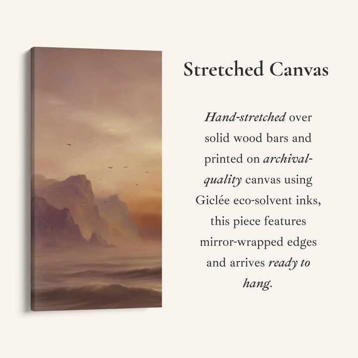 Misty Coastal Cliffs Birds Large Vertical Wall Art Framed Canvas Print For Bedroom