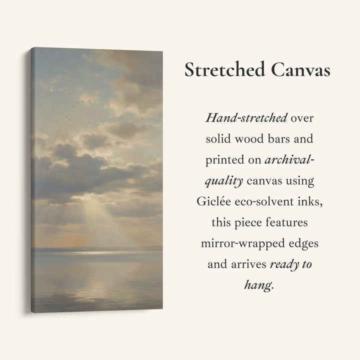 Tall Framed Canvas For Office Sun Rays Over Calm Sea Vertical Canvas