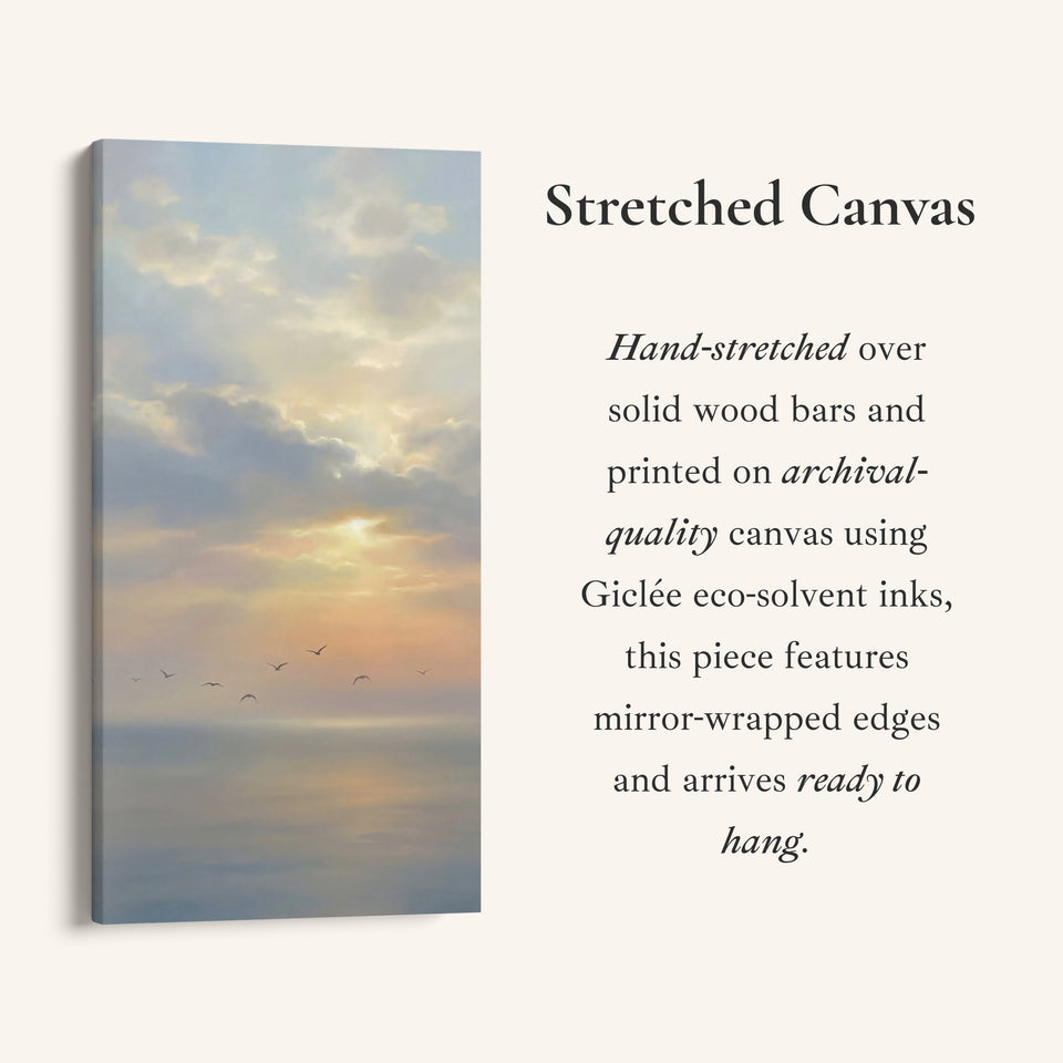 Vertical Wall Art Soft Sky Over Calm Sea Tall Canvas For Living Room