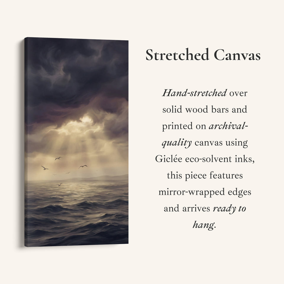 Tall Narrow Canvas For Office Storm Clouds Sunbeams Sea Vertical Canvas