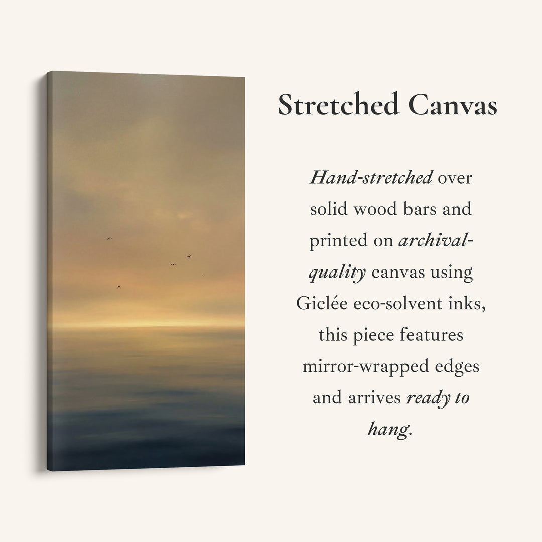 Large Vertical Wall Art Golden Hazy Seascape Birds Portrait Wall Art For Kitchen