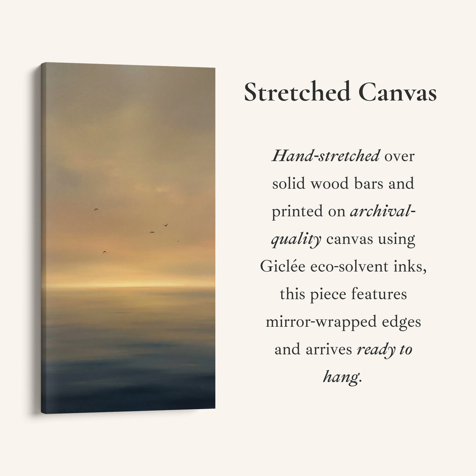 Large Vertical Wall Art Golden Hazy Seascape Birds Portrait Wall Art For Kitchen