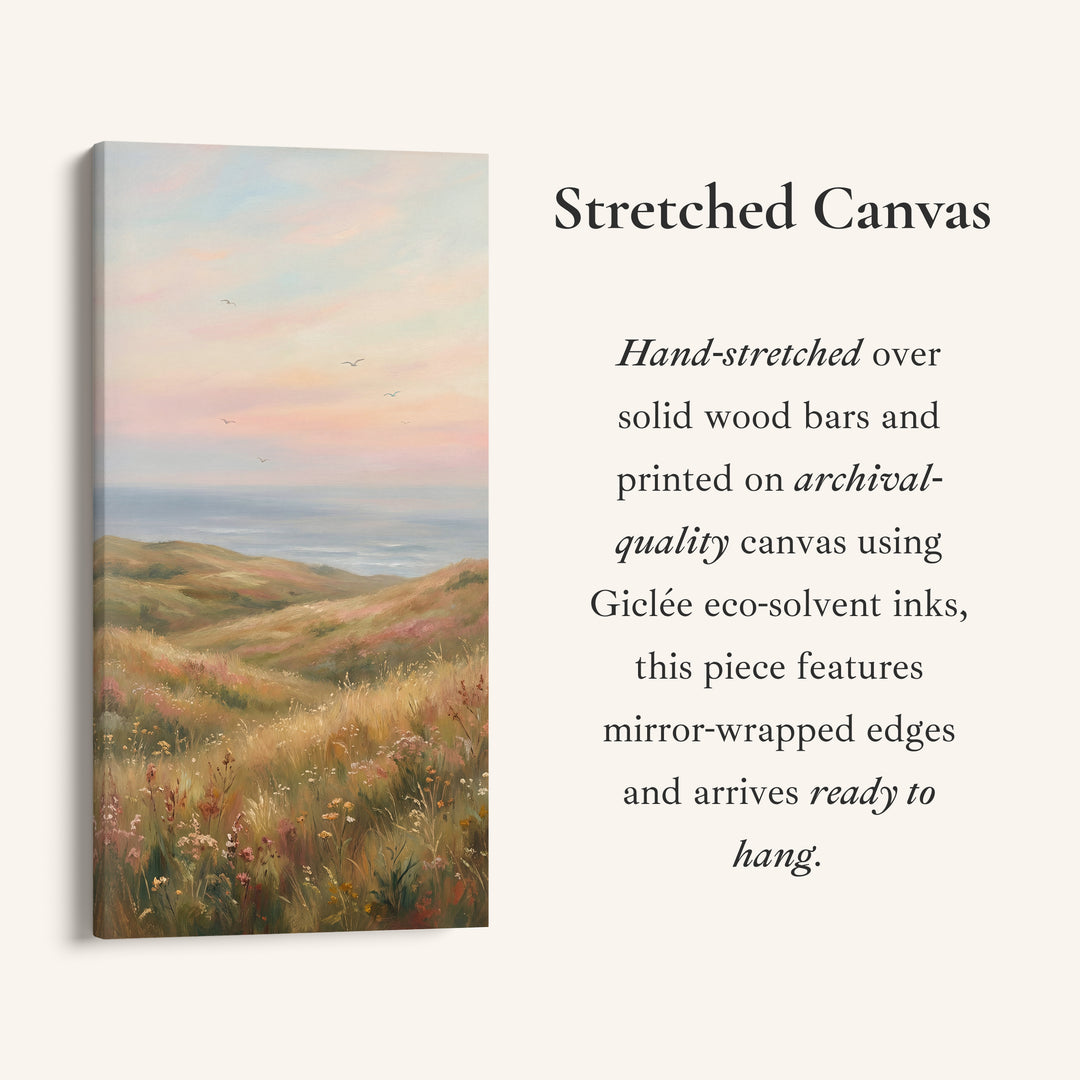 Portrait Wall Art Coastal Dunes Wildflowers Tall Canvas For Living Room