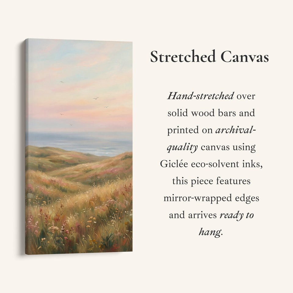 Portrait Wall Art Coastal Dunes Wildflowers Tall Canvas For Living Room