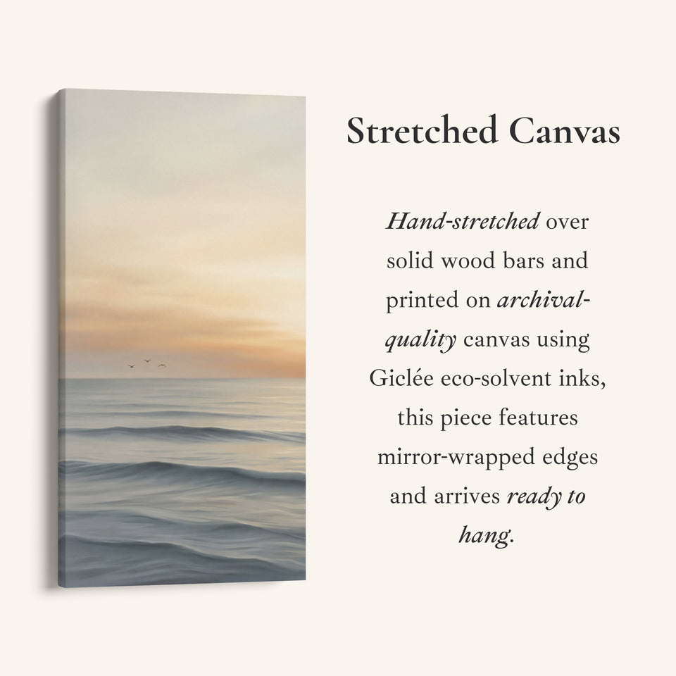 Tall Canvas Large Vertical Wall Art Calm Waves At Sunrise For Hallway
