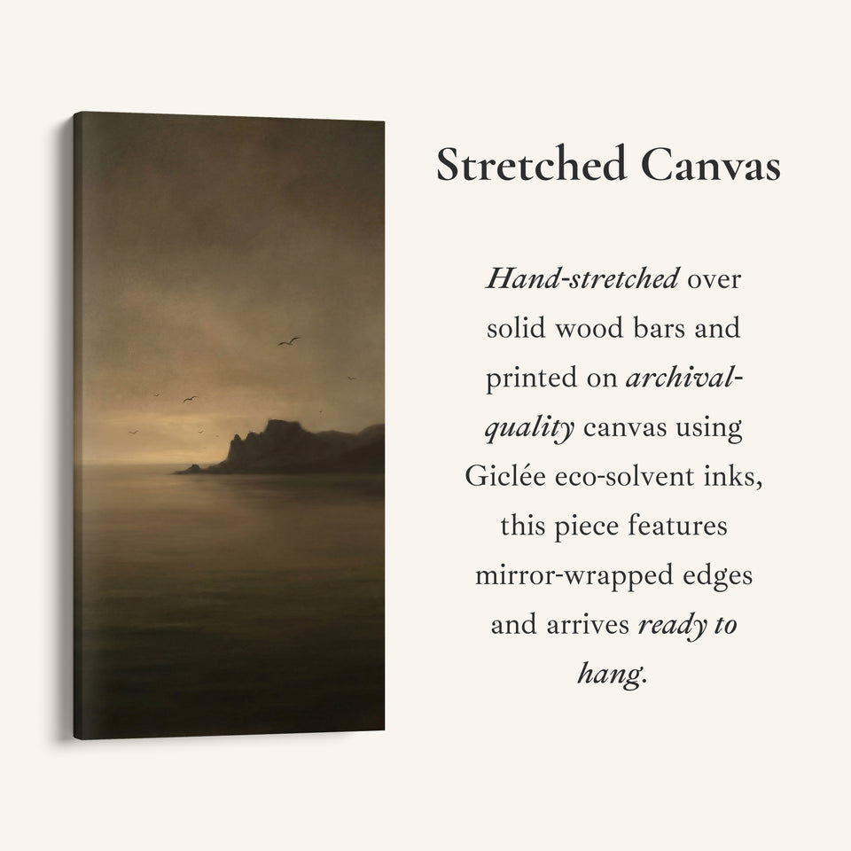 Portrait Wall Art For Office Foggy Sea With Rocky Island Vertical Canvas